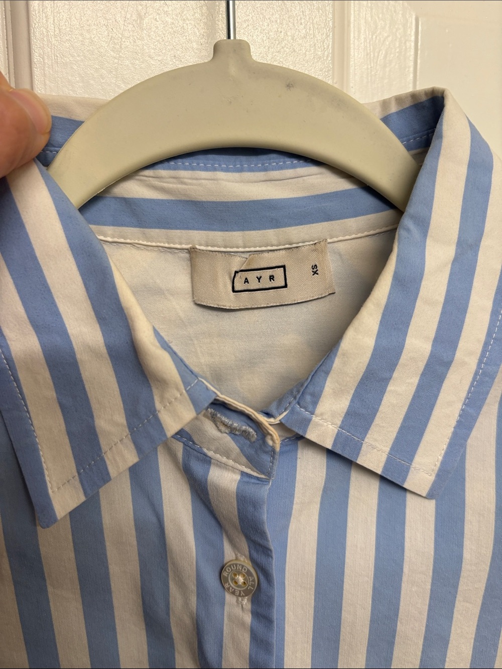 AYR The Deep End Blue White Stripe Button Up Shirt - Picture 3 of 4